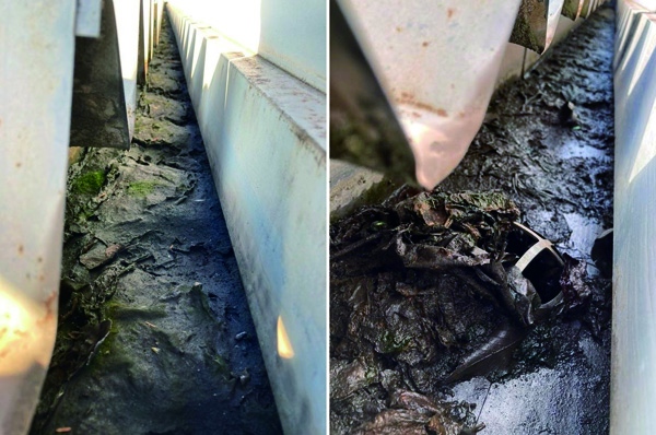 泥が溜まって詰まった雨樋